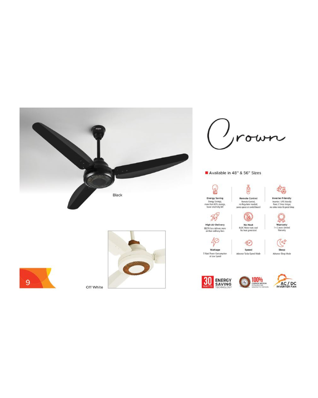 Beeta Fan | Model Crown 30W | (Off White)  & (Black)