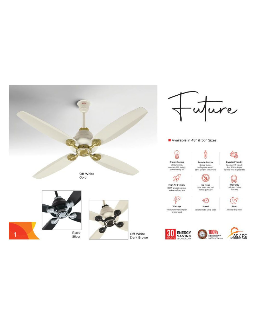 Beeta Fan | Model Future 30W | (White) 4 Blade 