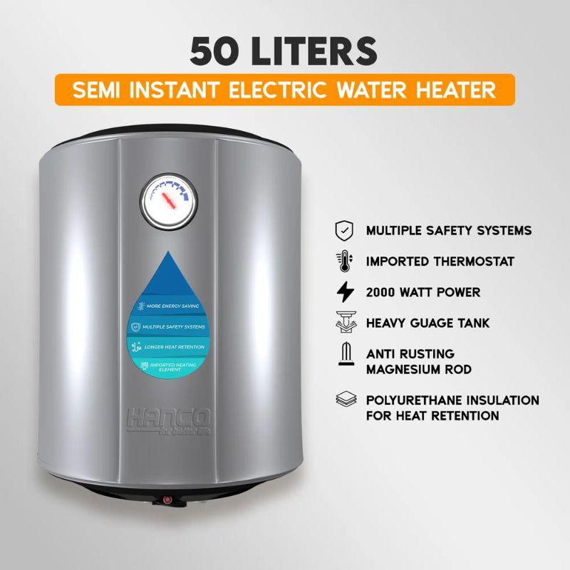 Hanco | HEG-50L Semi Instant Electric Water Heater – 50 Litres – Smart Electric Geyser 