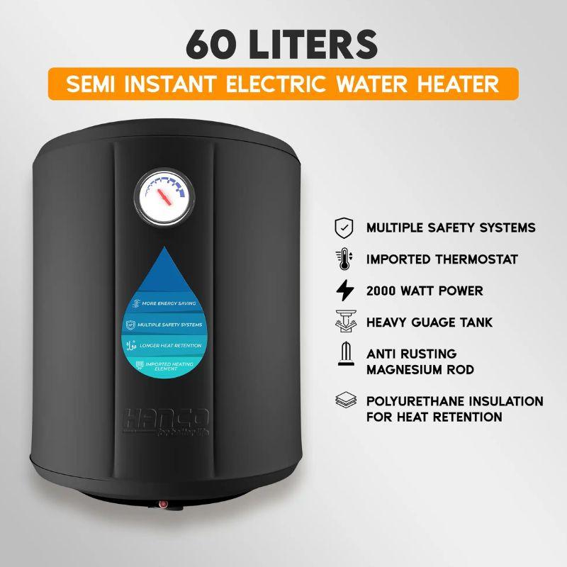 Hanco | HEG-60L Semi Instant Electric Water Heater – 60 Litres – Smart Electric Geyser