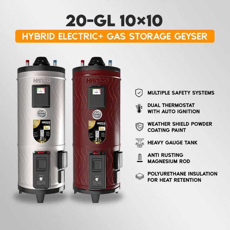 Hanco | HUG-1020EG 20-Gallon 10×10 Hybrid Electric + Gas Storage Geyser 
