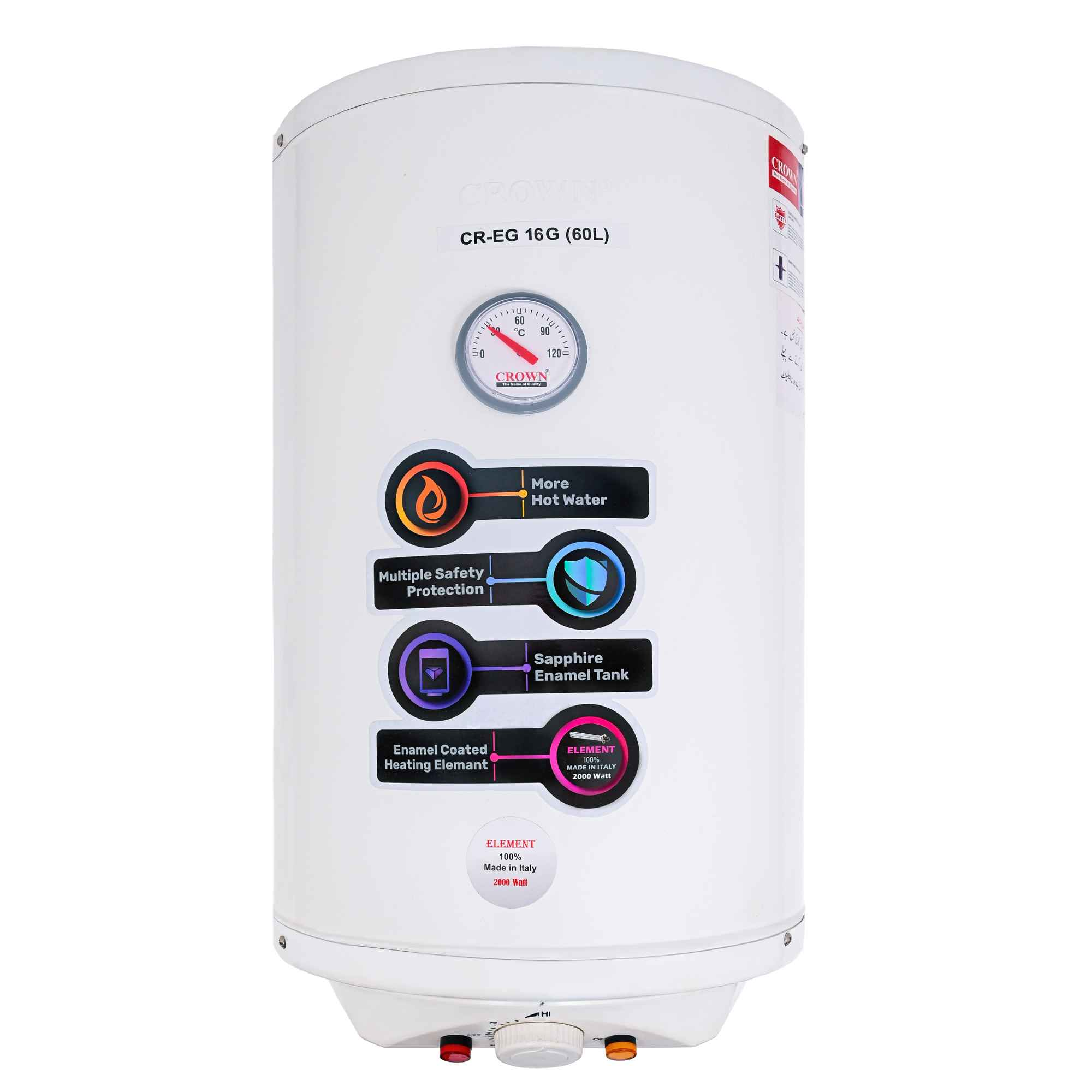 Crown EG-16G Electric Geyser – 60 Litre Water Heater